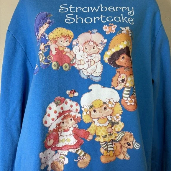 Blue Strawberry Shortcake Sweatshirt Crewneck Relaxed Cozy Fit - Picture 2 of 9
